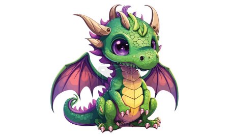 Téléchargez les illustrations : Illustration vectorielle de dragon de bande dessinée de bébé Kawaii - en licence libre de droit