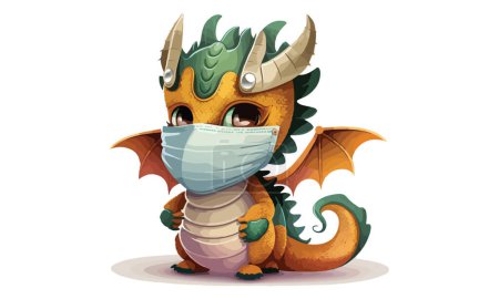 Ilustración de Dragón usando una máscara facial Vector Ilustración - Imagen libre de derechos