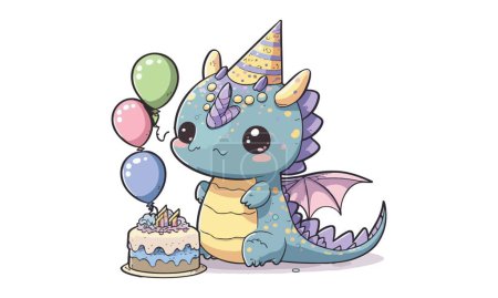Ilustración de Dragón de cumpleaños Dibujos animados Vector Ilustración - Imagen libre de derechos