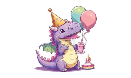 Dragón de cumpleaños Dibujos animados Vector Ilustración