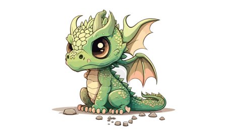 Illustration for Kawaii Dragon Cartoon Style Vector Illustration - Royalty Free Image