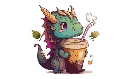 Ilustración de Dragón beber café Vector Ilustración - Imagen libre de derechos