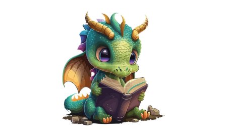 Téléchargez les illustrations : Dragon lisant un livre Illustration vectorielle - en licence libre de droit