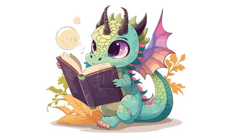 Dragon Reading a Book Vector Illustration