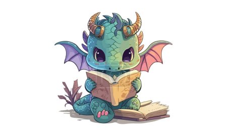 Dragón leyendo un libro Vector Ilustración