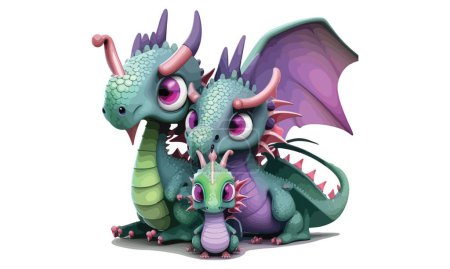 Ilustración de Kawaii Dragon Dibujos animados Estilo Vector Ilustración - Imagen libre de derechos