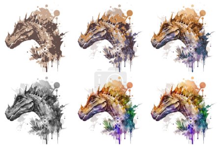 Téléchargez les illustrations : Illustration vectorielle de dinosaure aquarelle - en licence libre de droit