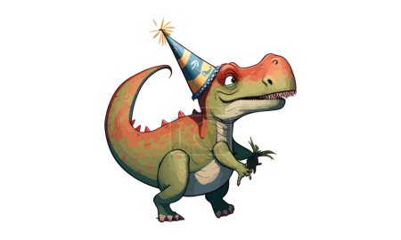 Téléchargez les illustrations : Illustration vectorielle de dinosaure de dessin animé anniversaire - en licence libre de droit