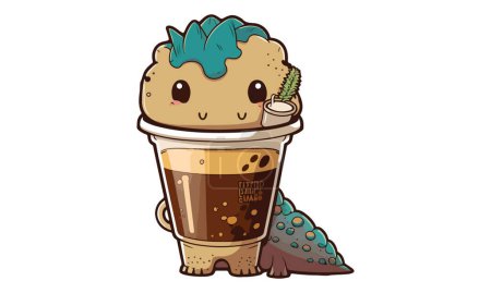 Téléchargez les illustrations : Illustration vectorielle du café à boire dinosaure - en licence libre de droit
