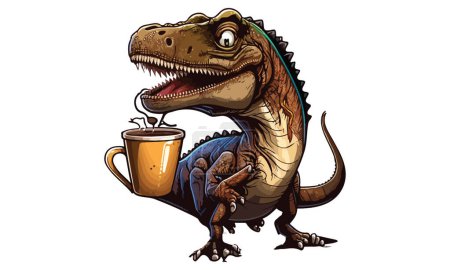 Téléchargez les illustrations : Illustration vectorielle du café à boire dinosaure - en licence libre de droit