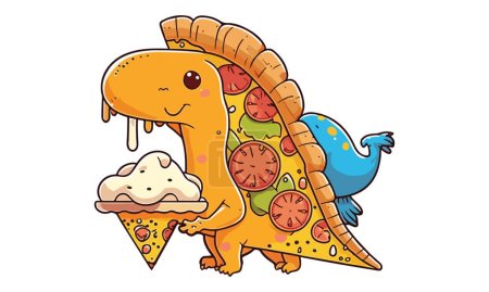 Téléchargez les illustrations : Dinosaure manger une illustration vectorielle de pizza - en licence libre de droit