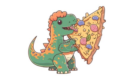 Téléchargez les illustrations : Dinosaure manger une illustration vectorielle de pizza - en licence libre de droit