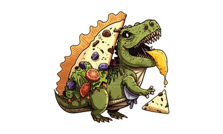 Téléchargez les illustrations : Dinosaure manger une illustration vectorielle taco - en licence libre de droit