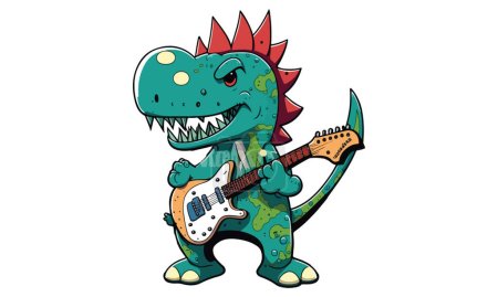 Dinosaure jouant une illustration vectorielle de guitare
