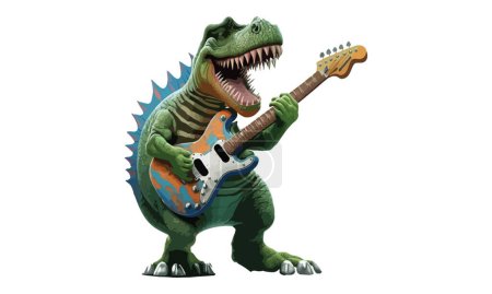 Téléchargez les illustrations : Dinosaure jouant une illustration vectorielle de guitare - en licence libre de droit