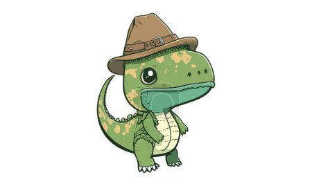 Téléchargez les illustrations : Dinosaure portant une illustration vectorielle chapeau - en licence libre de droit
