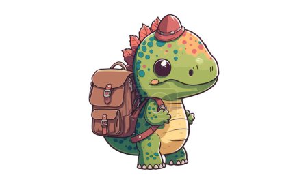 Téléchargez les illustrations : Dinosaur portant une illustration vectorielle de sac d'école - en licence libre de droit