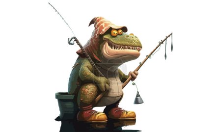 Téléchargez les illustrations : Dinosaure un pêcheur illustration vectorielle - en licence libre de droit