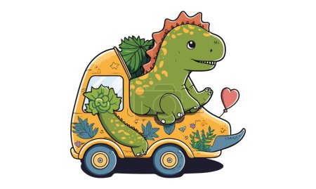 Téléchargez les illustrations : Dinosaure chevauchant une illustration vectorielle de voiture - en licence libre de droit