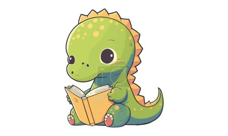 Téléchargez les illustrations : Dinosaure lisant un livre illustration vectorielle - en licence libre de droit