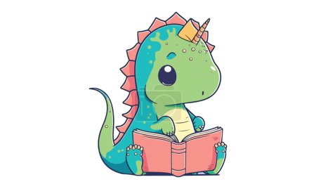 Téléchargez les illustrations : Dinosaure lisant un livre illustration vectorielle - en licence libre de droit