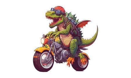 Illustration for Dinosaur riding a motorcycle vector illustration - Royalty Free Image