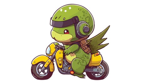 Téléchargez les illustrations : Dinosaure chevauchant une illustration vectorielle de moto - en licence libre de droit