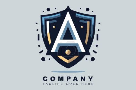 Illustration for A letter logo with a shield, conveying protection and strength - Royalty Free Image