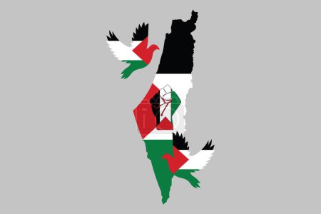 Palästina-Karte, Ein Mann mit der Palästinenserfahne, Flagge Palästinas, ursprüngliche und einfache Palästinenserfahne, Vektorillustration der Palästinenserfahne