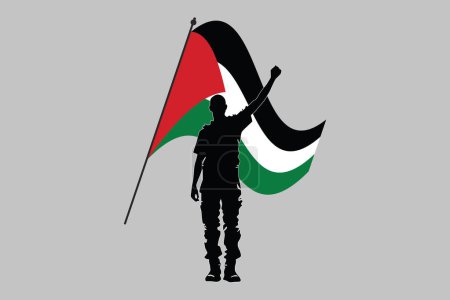 Ein Mann mit Palästinenserfahne, Flagge Palästinas, ursprüngliche und einfache Palästinenserfahne, Vektorillustration der Palästinenserfahne