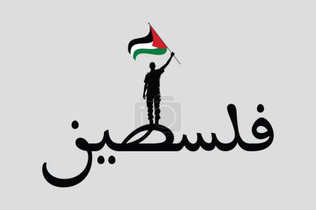 Palestine Arabic word, Flag of Palestine, original and simple Palestine flag, vector illustration of Palestine flag