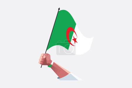A hand holding The Algerian Flag, Flag of Algeria, original and simple Algeria flag, vector illustration of Algeria flag