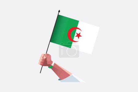 A hand holding The Algerian Flag, Flag of Algeria, original and simple Algeria flag, vector illustration of Algeria flag