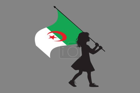 A girl holding The Algerian Flag, Flag of Algeria, original and simple Algeria flag, vector illustration of Algeria flag