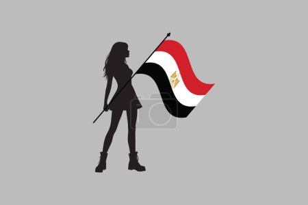 Egypt girl with flag, National Egypt flag Vector illustration, Flag of the Arab Republic of Egypt, Illustration Flag of Egypt, Symbol of patriotism and freedom, Egyptian sign, Africa