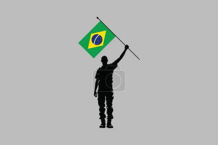 Ilustración de Un hombre sosteniendo una bandera de Brasil, bandera de Brasil sobre la ilustración de vector de fondo verde, vector de bandera brasileña, gráfico de bandera nacional brasileña - Imagen libre de derechos