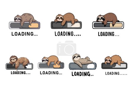 Illustration for Loading Sloth T-Shirt designs set - Royalty Free Image