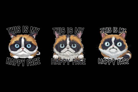 Téléchargez les illustrations : Ceci est mon heureux visage chat T-Shirt designs ensemble - en licence libre de droit