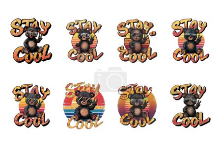 Illustration for Stay Cool bear T-Shirt designs set - Royalty Free Image