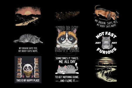 T-shirt designs collection, t shirt set, t shirt graphics, t shirt bundle, Abstract, Vintage, Cat shirt designs