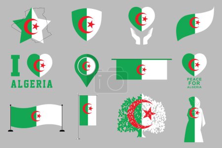 Flagge von Algerien Set, originelle und einfache algerische Flagge Bündel, Vektorillustration der algerischen Flagge Kollektion