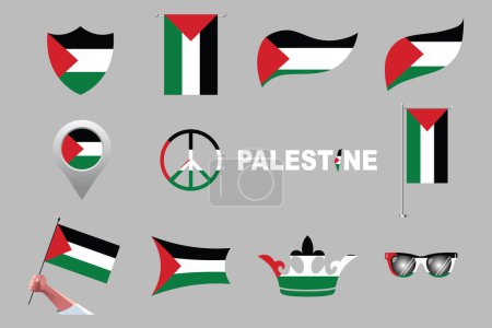 Flag of Palestine Set, original and simple Palestine flag Bundle, vector illustration of Palestine flag Collection