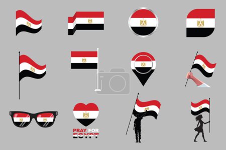 Flagge von Ägypten Set, originale und einfache ägyptische Flagge Bündel, Vektorillustration der ägyptischen Flagge Kollektion