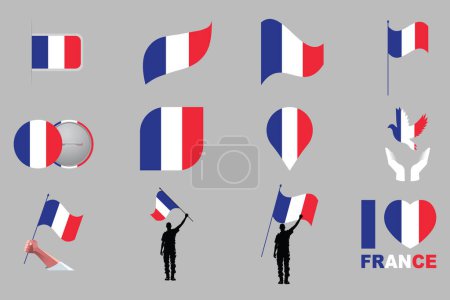 Flag of France Set, original and simple France flag Bundle, vector illustration of France flag Collection