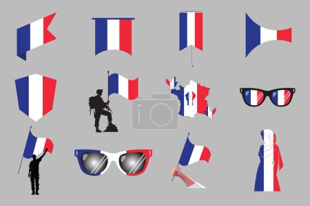 Ensemble Drapeau de France, ensemble drapeau de France original et simple, illustration vectorielle du drapeau de France Collection