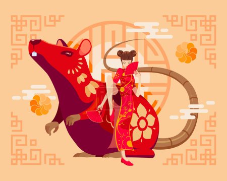 Illustration for Year of The Rat Chinese Zodiac. Happy Lunar or Chinese New Year Background - Royalty Free Image