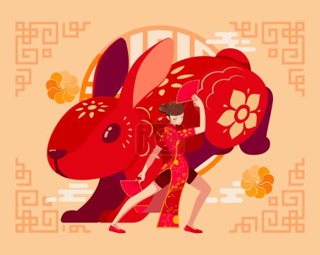 Illustration for Year of The Rabbit Chinese Zodiac. Happy Lunar or Chinese New Year Background - Royalty Free Image