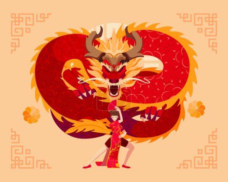 Illustration for Year of The Dragon Chinese Zodiac. Happy Lunar or Chinese New Year Background - Royalty Free Image
