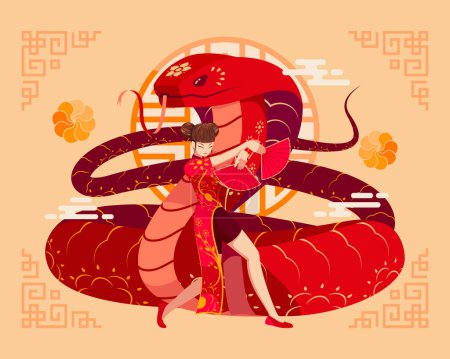Illustration for Year of The Snake Chinese Zodiac. Happy Lunar or Chinese New Year Background - Royalty Free Image