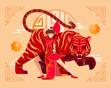 Illustration for Year of The Tiger Chinese Zodiac. Happy Lunar or Chinese New Year Background - Royalty Free Image